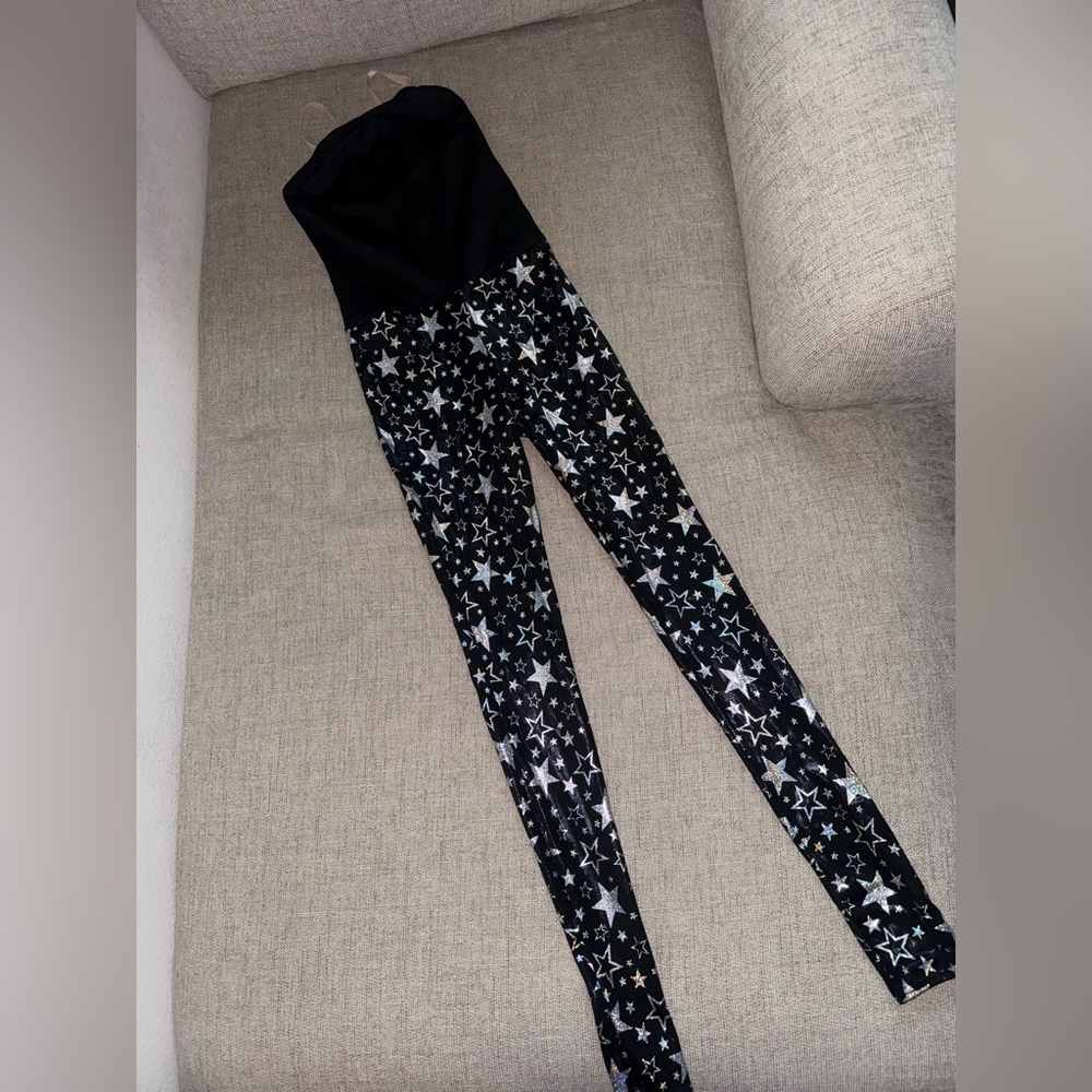 EUC Weissman LC black star print metallic hologram unitard dance costume